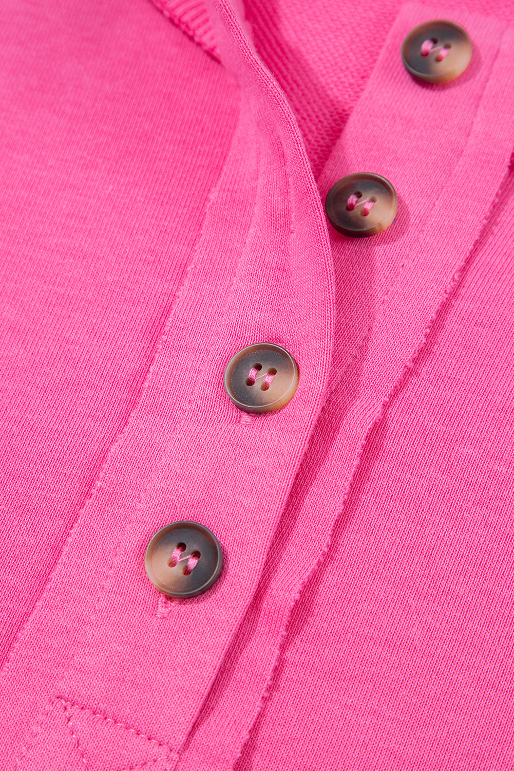 Bright Pink Raw Edge Henley Pullover and Jogger Pants Set