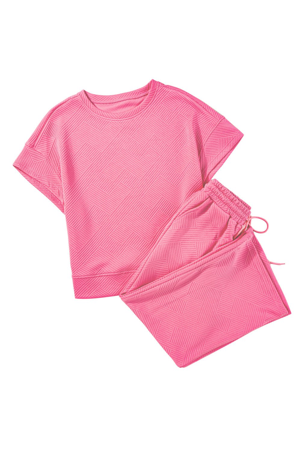 Apricot Textured Loose Fit T Shirt and Drawstring Pants Set