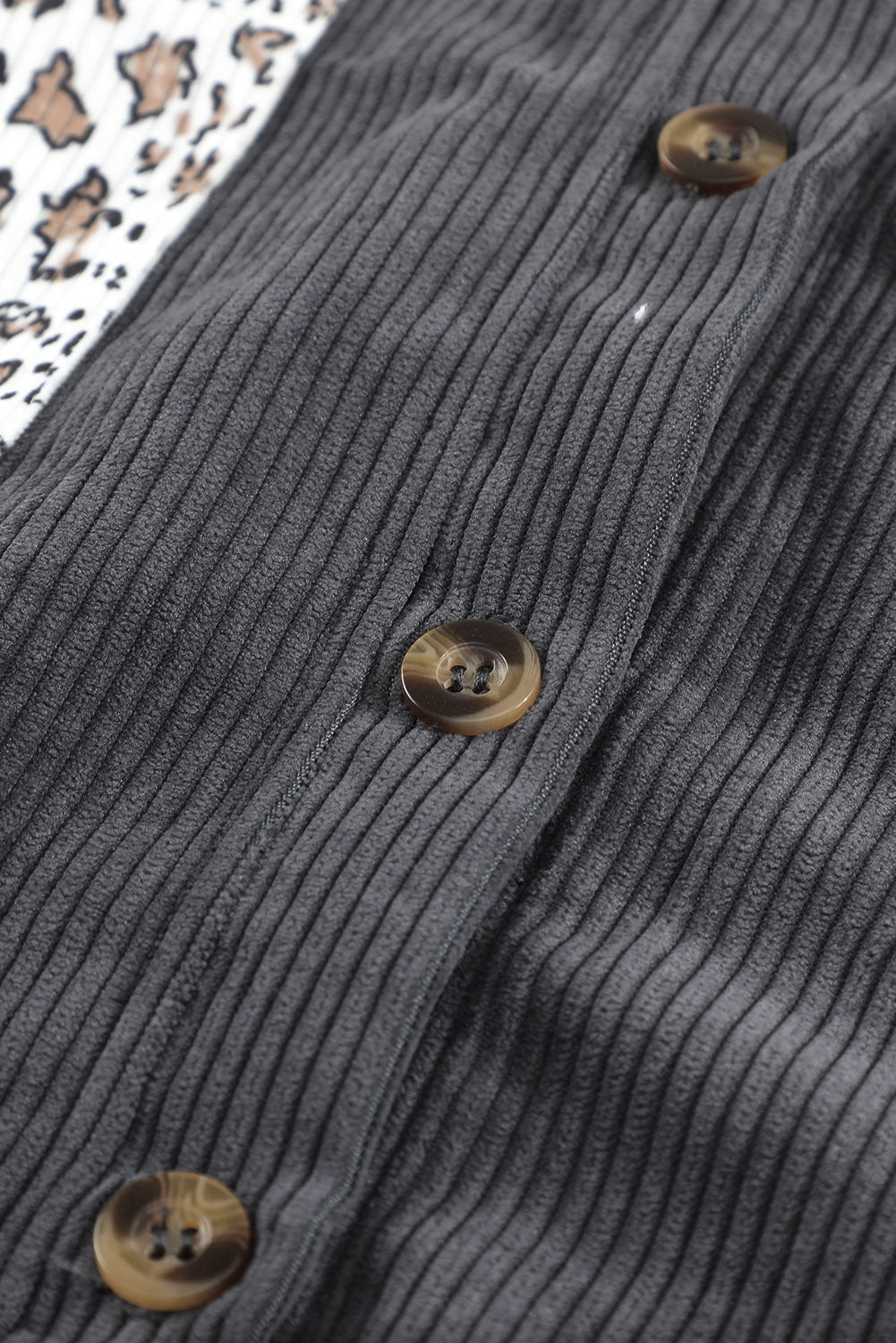 Grey Leopard Patchwork Casual Buttoned Corduroy Shirt Shacket