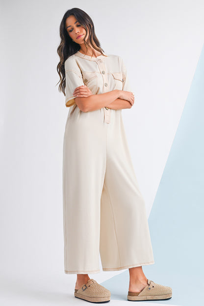 Beau Blue Patchwork Pocket Short Sleeve Jumpsuit