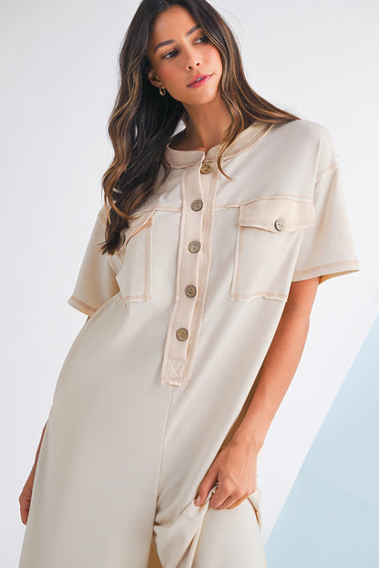 Beau Blue Patchwork Pocket Short Sleeve Jumpsuit
