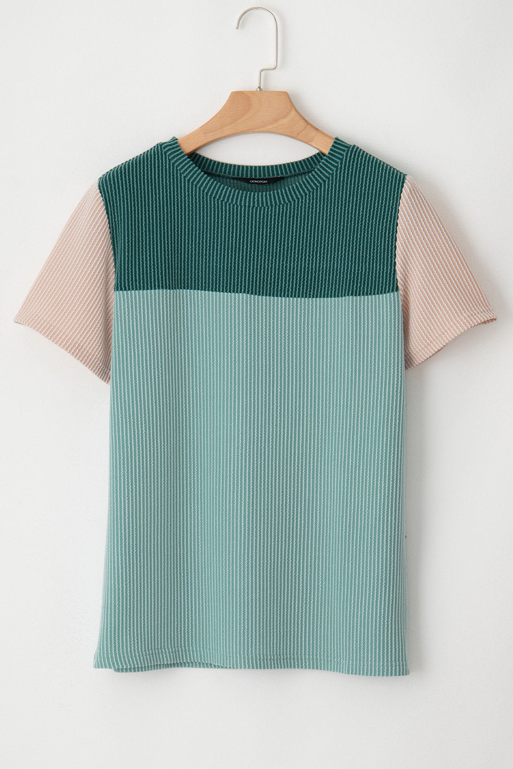 Black Rib Textured Colorblock Round Neck T Shirt