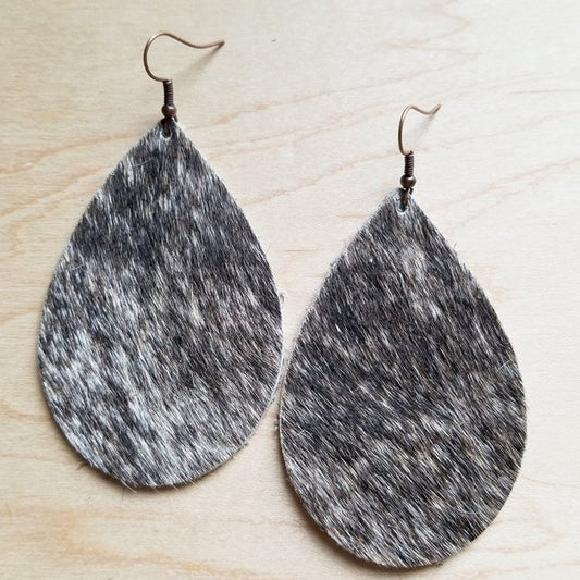 Leather Teardrop Earrings Tan, Brown, White Hair