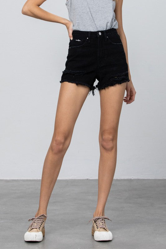 High Rise Denim Black Shorts