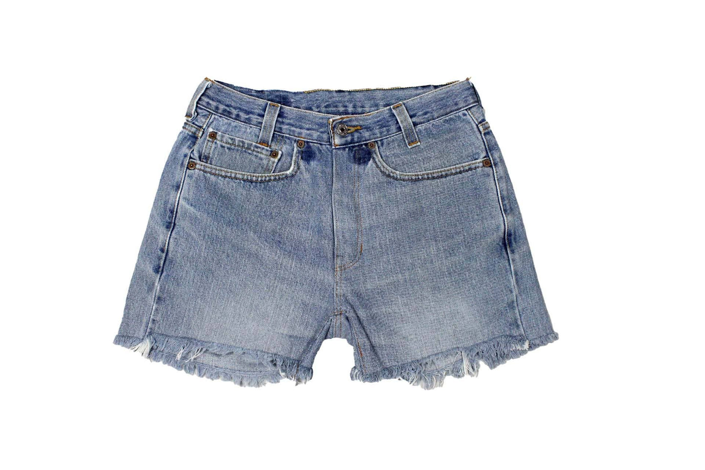 - Mid-Rise Upcycled Denim Straight-Cut Shorts