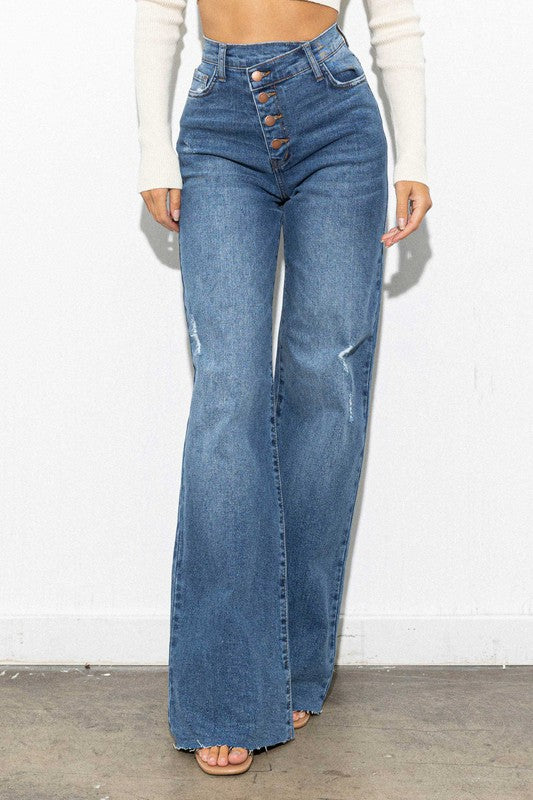 Criss Cross High Waisted Wide Leg Jeans