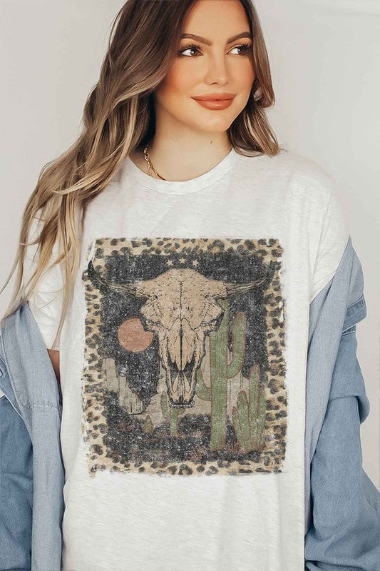 DESERT CATTLE WESTERN GRAPHIC PLUS SIZE TEE