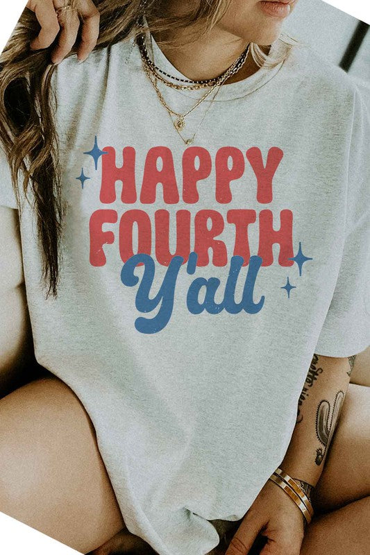 HAPPY FOURTH YALL GRAPHIC PLUS SIZE TEE