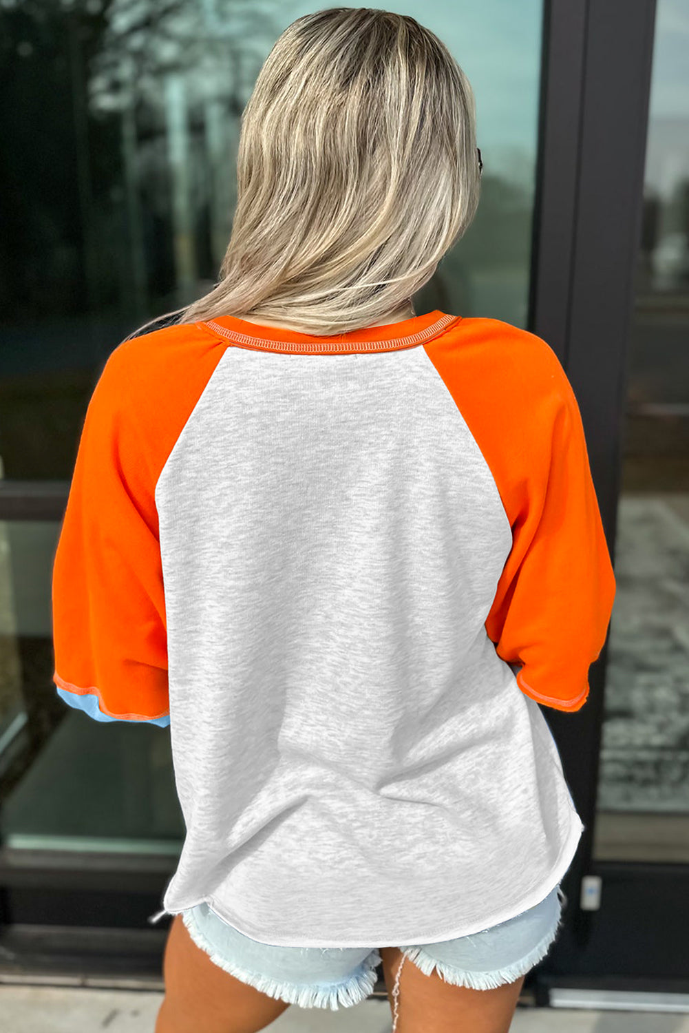 Light Grey Colorblock Raglan Sleeve Loose Fit Top