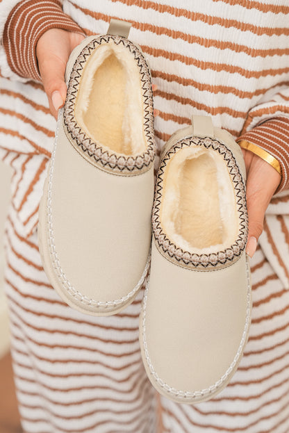 White Contrast Stitch Detail Plush Winter Clog Slippers