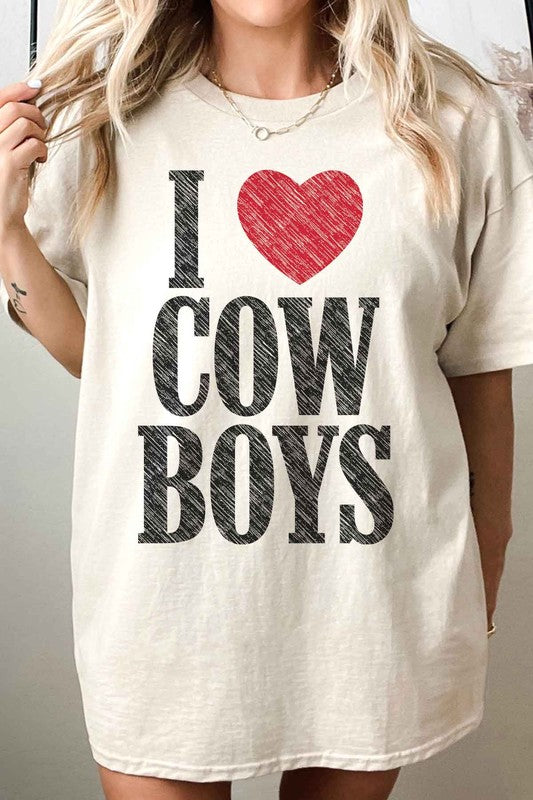 I LOVE COWBOYS WESTERN COUNTRY OVERSIZED TEE