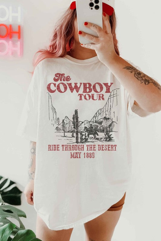 COWBOY TOUR WESTERN COUNTRY OVERSIZED GRAPHIC TEE