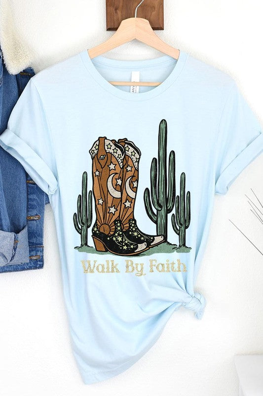 Walk By Faith Cowboy Boots Graphic T Shirts