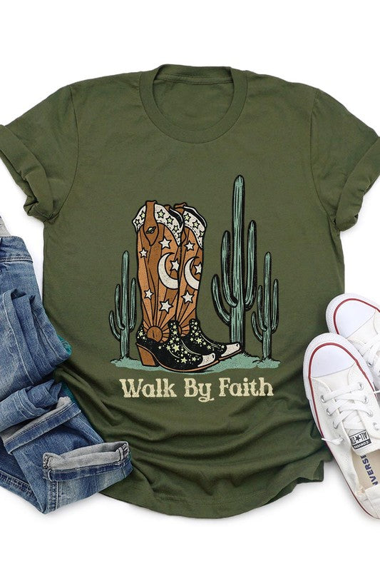 Walk By Faith Cowboy Boots Graphic T Shirts