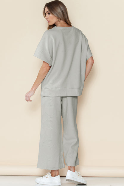 Apricot Textured Loose Fit T Shirt and Drawstring Pants Set