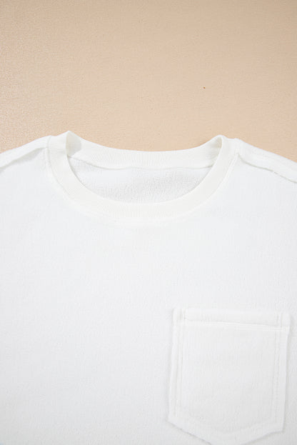 White Solid Color Drop Sleeve Pullover Sweatshirt