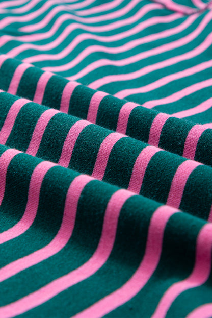 Green Contrast Trim Exposed Seam High Low Stripe T Shirt