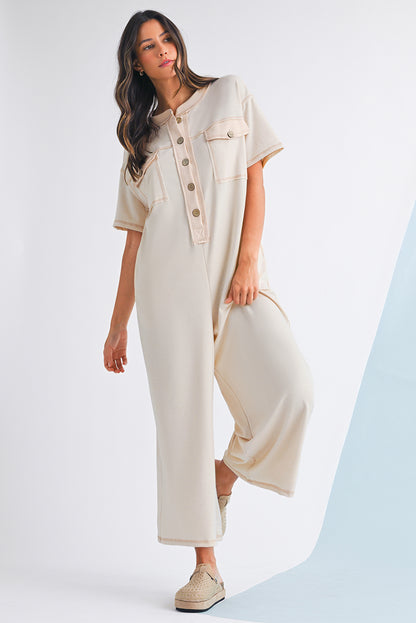 Beau Blue Patchwork Pocket Short Sleeve Jumpsuit