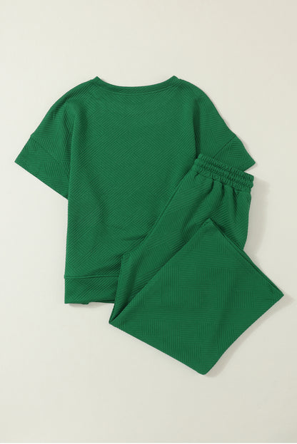 Apricot Textured Loose Fit T Shirt and Drawstring Pants Set