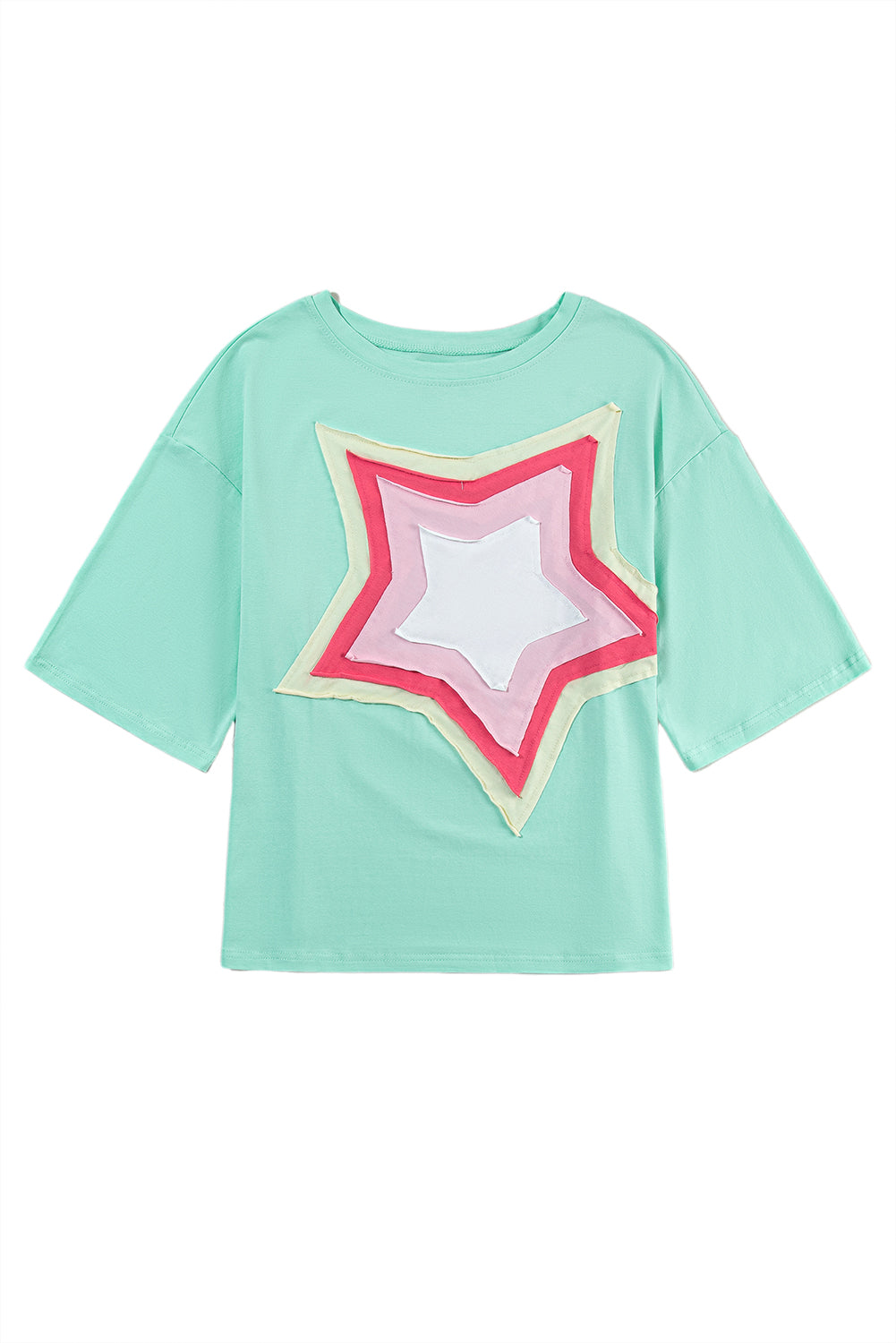 Light Pink Colorblock Star Patched Half Sleeve Oversized Tee