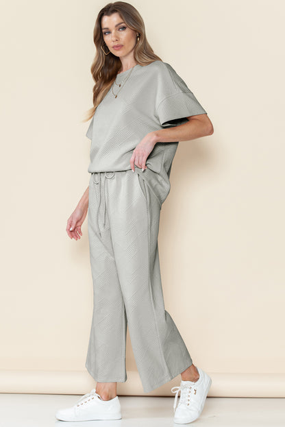 Apricot Textured Loose Fit T Shirt and Drawstring Pants Set