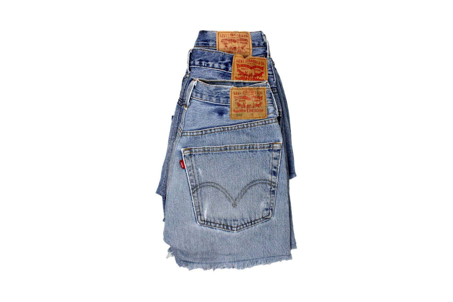 - Mid-Rise Upcycled Denim Straight-Cut Shorts