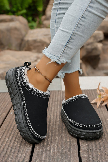 White Contrast Stitch Detail Plush Winter Clog Slippers