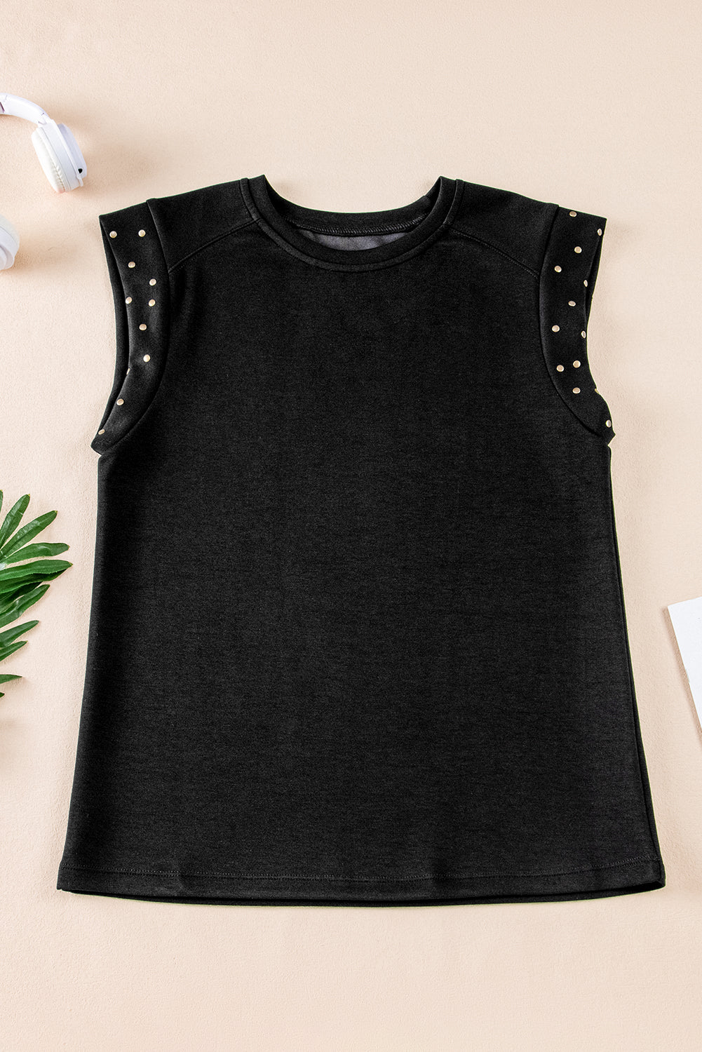 Black Studded Short Sleeve Top