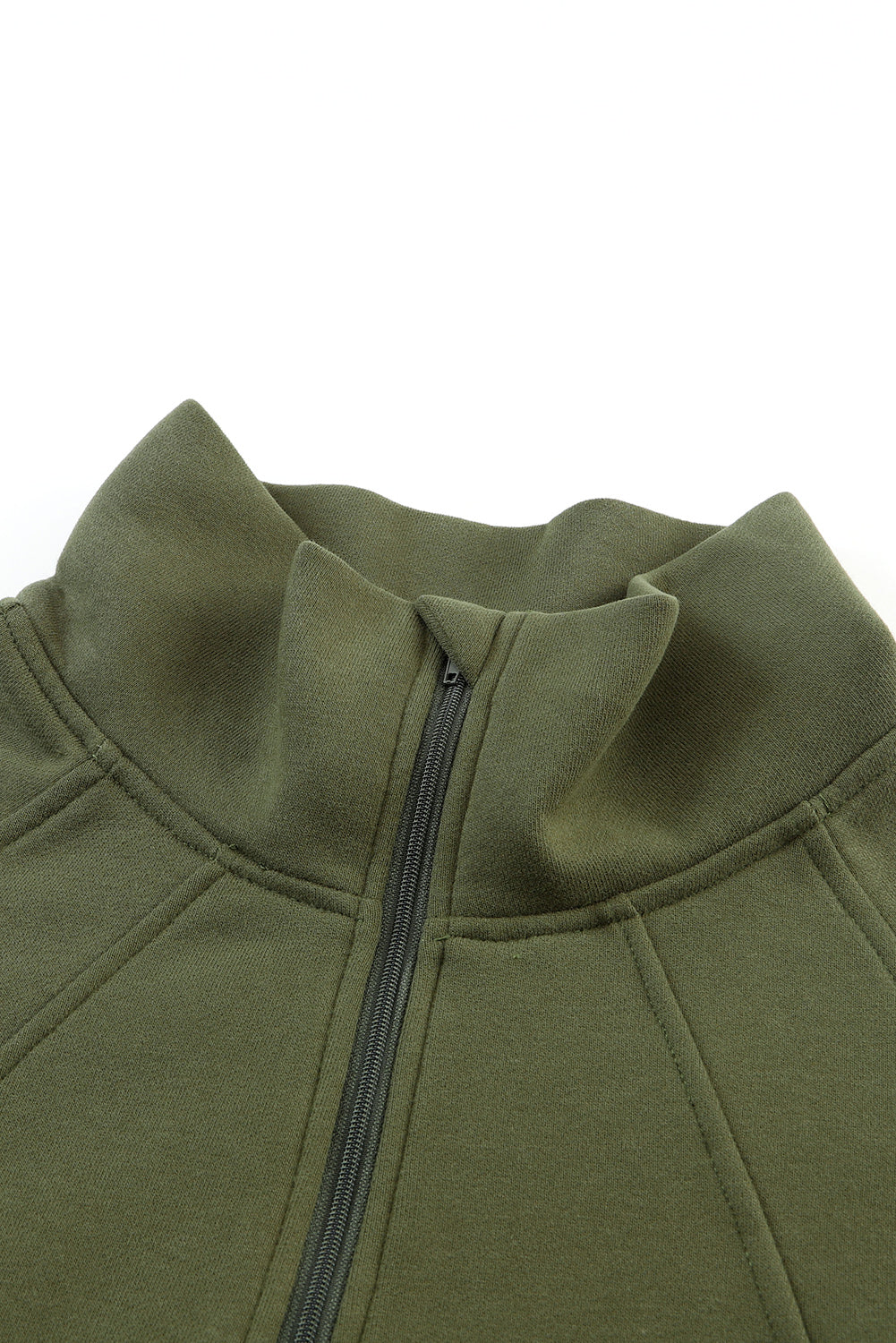 Gray Zip Up Stand Collar Ribbed Thumbhole Sleeve Sweatshirt