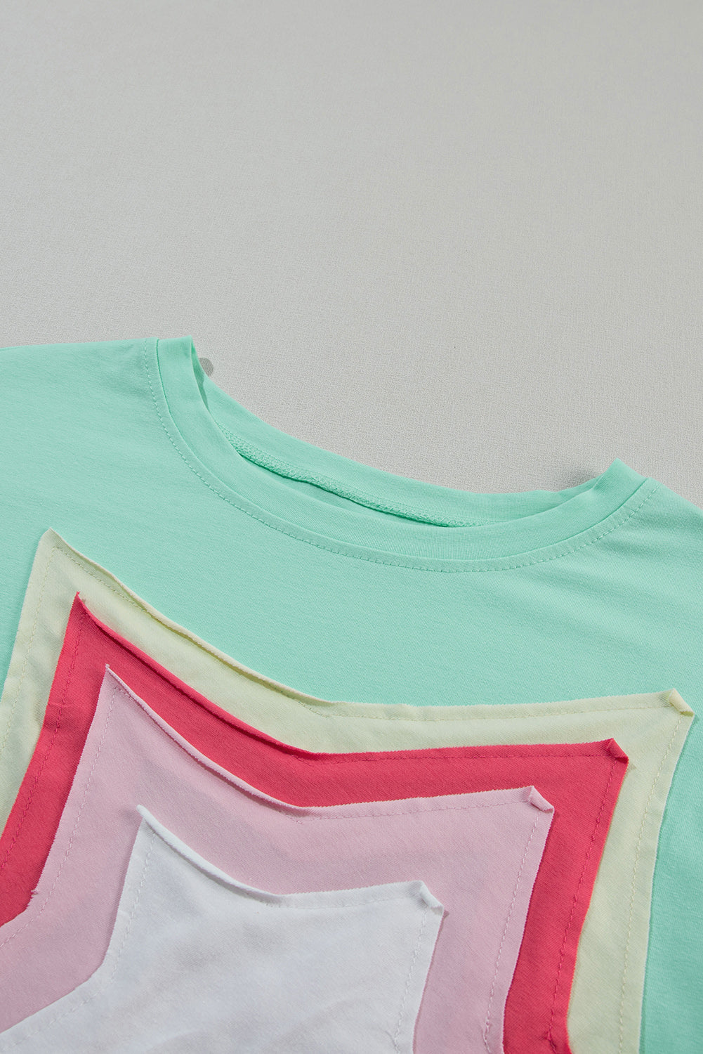 Light Pink Colorblock Star Patched Half Sleeve Oversized Tee