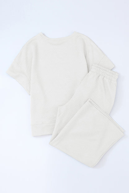 Apricot Textured Loose Fit T Shirt and Drawstring Pants Set