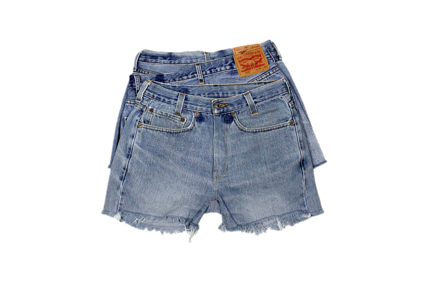 - Mid-Rise Upcycled Denim Straight-Cut Shorts