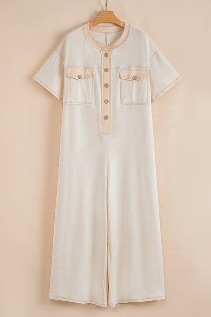 Beau Blue Patchwork Pocket Short Sleeve Jumpsuit