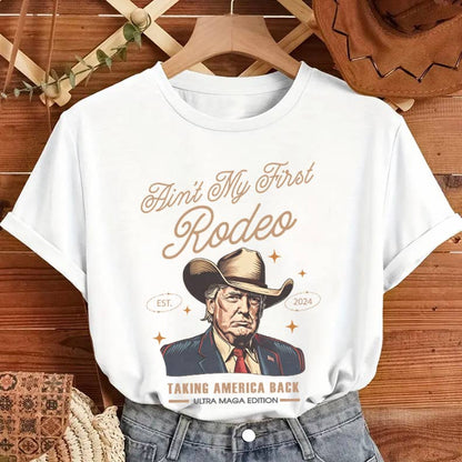 TRUMP AIN'T MY FIRST RODEO GRAPHIC T SHIRT: NATURAL / Contemporary / XL