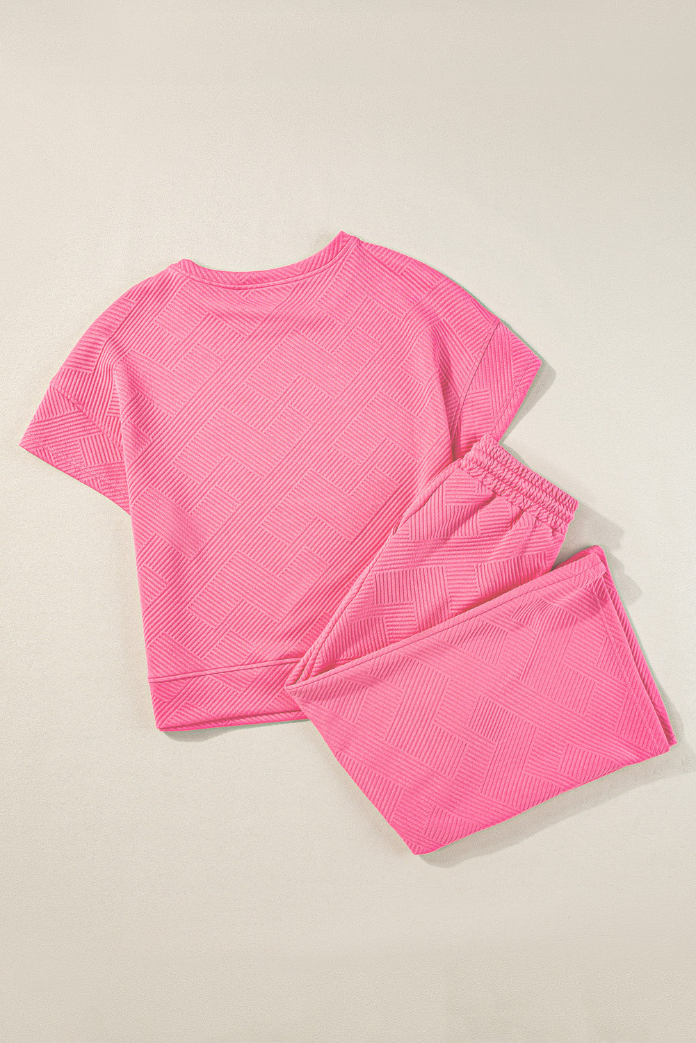 Apricot Textured Loose Fit T Shirt and Drawstring Pants Set
