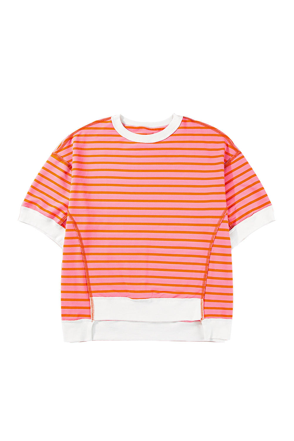 Pink Stripe Colorblock Drop Sleeve Loose Top