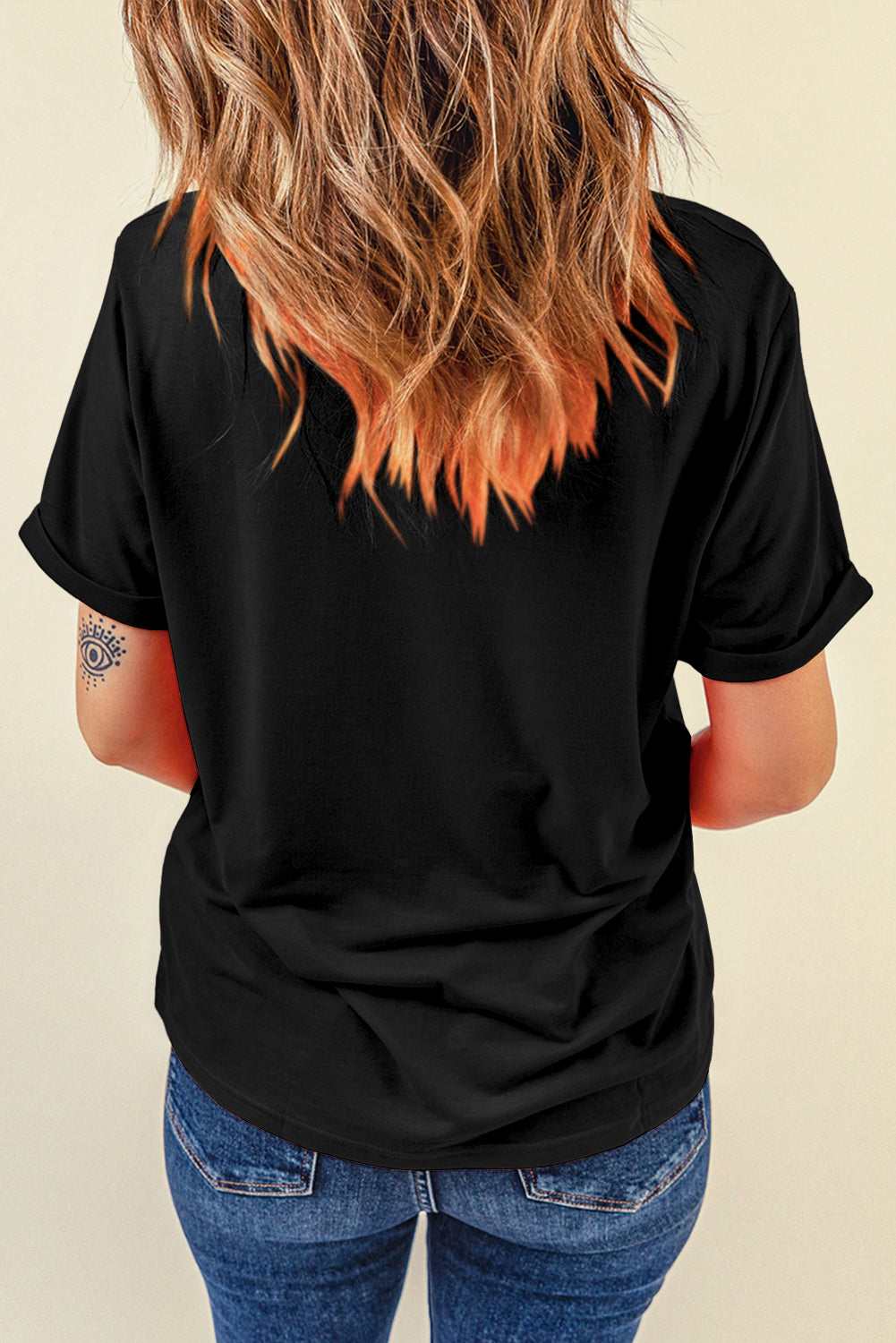 Black Baseball Bowknot Graphic Roll Up Sleeve Tee