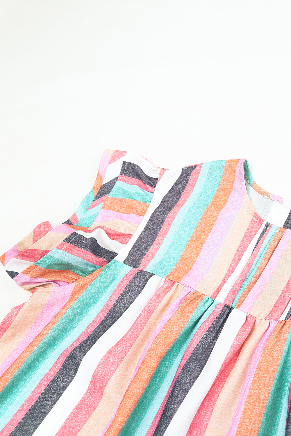 Multicolor Striped Back Button Keyhole Layered Sleeve Blouse