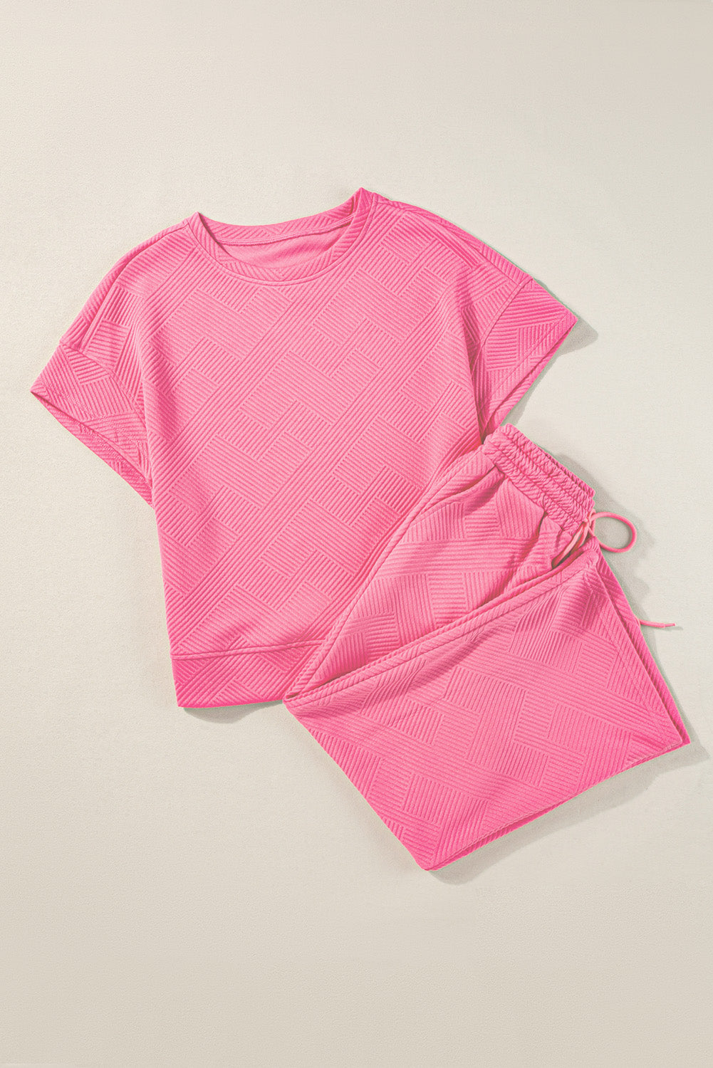 Apricot Textured Loose Fit T Shirt and Drawstring Pants Set
