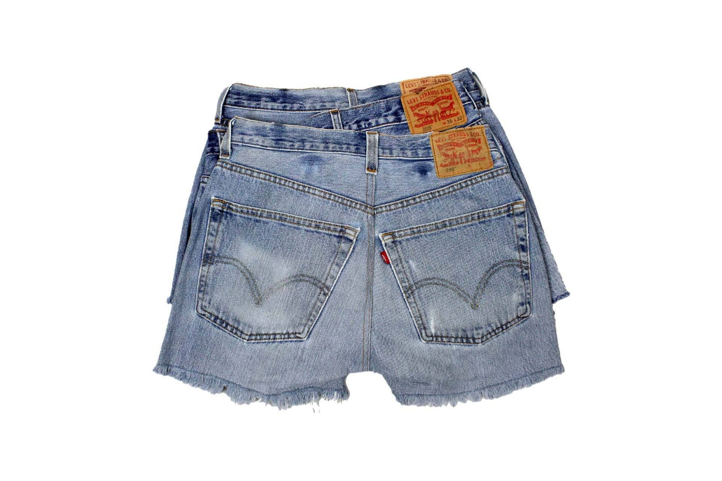 - Mid-Rise Upcycled Denim Straight-Cut Shorts