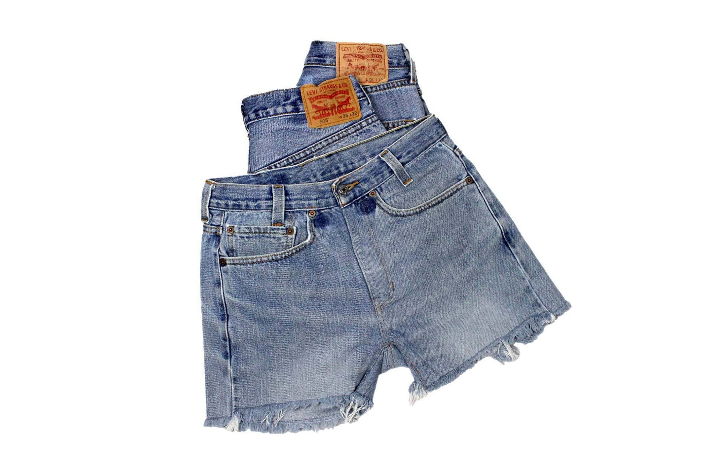 - Mid-Rise Upcycled Denim Straight-Cut Shorts