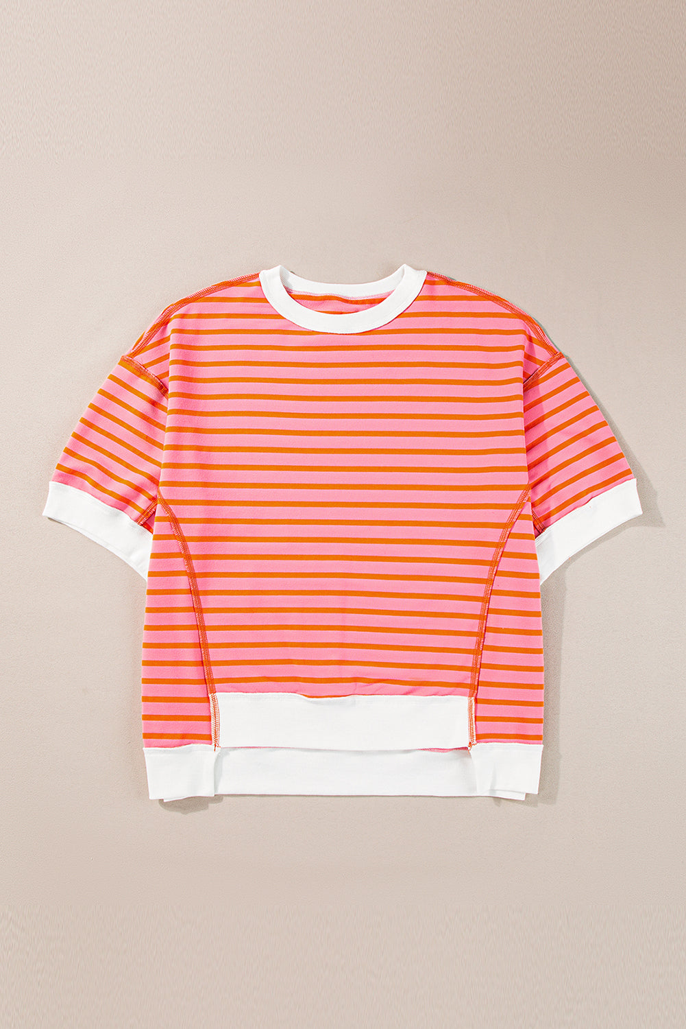 Pink Stripe Colorblock Drop Sleeve Loose Top