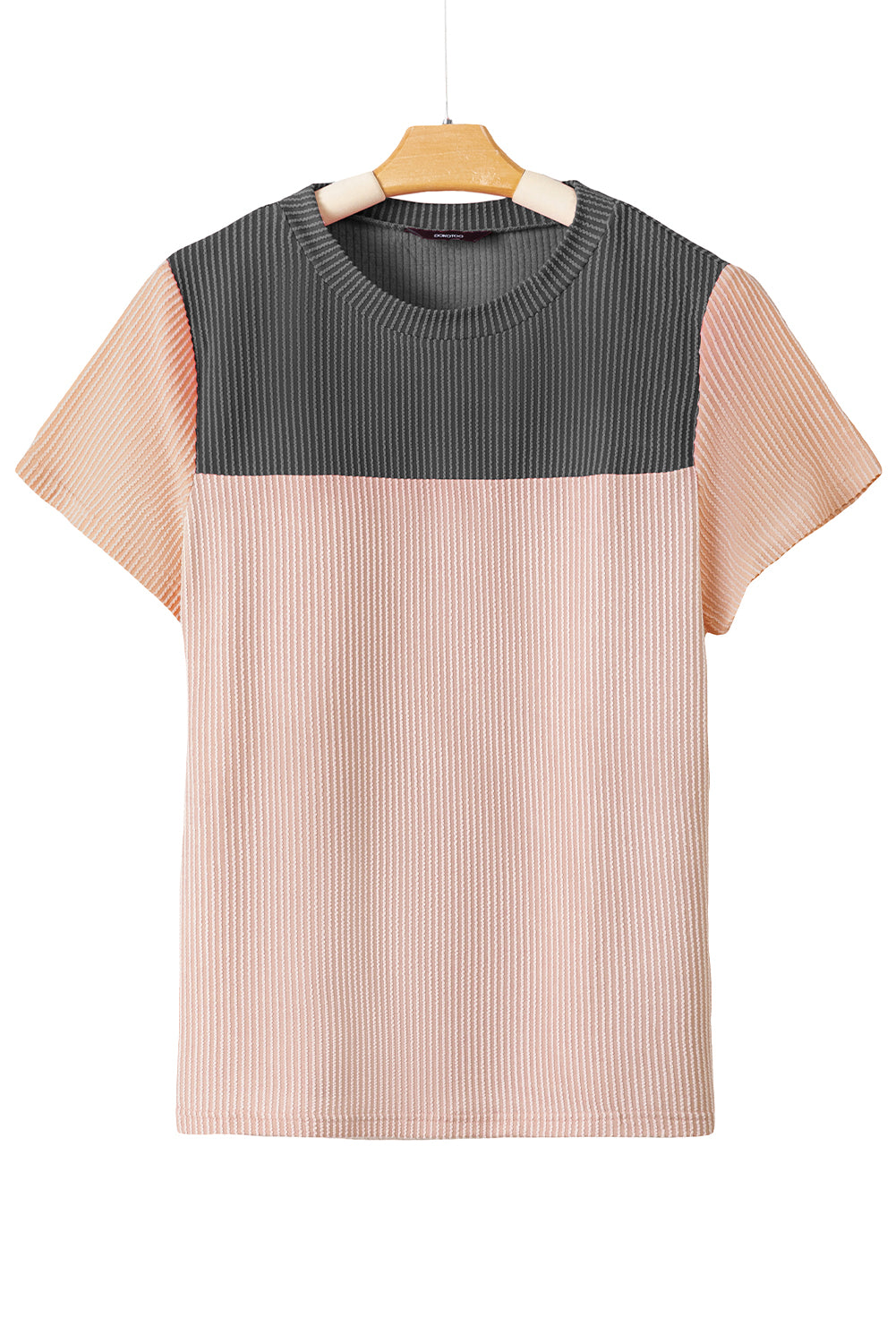 Black Rib Textured Colorblock Round Neck T Shirt