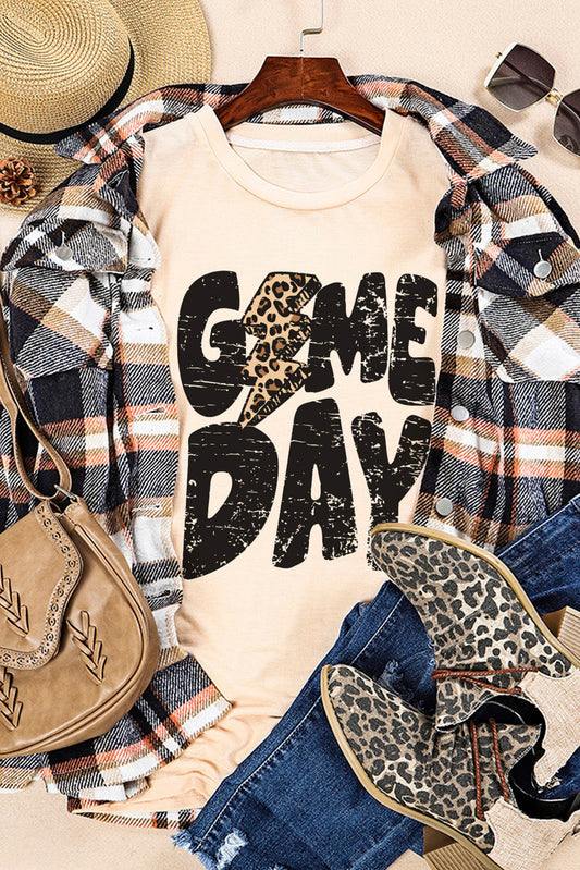 Khaki Game Day Football Season Casual Graphic T Shirt