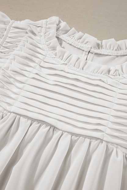 White Smocked Ruffle Sleeve Blouse
