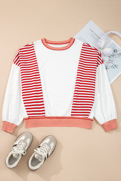 White Striped Colorblock Patchwork Oversized Sweatshirt