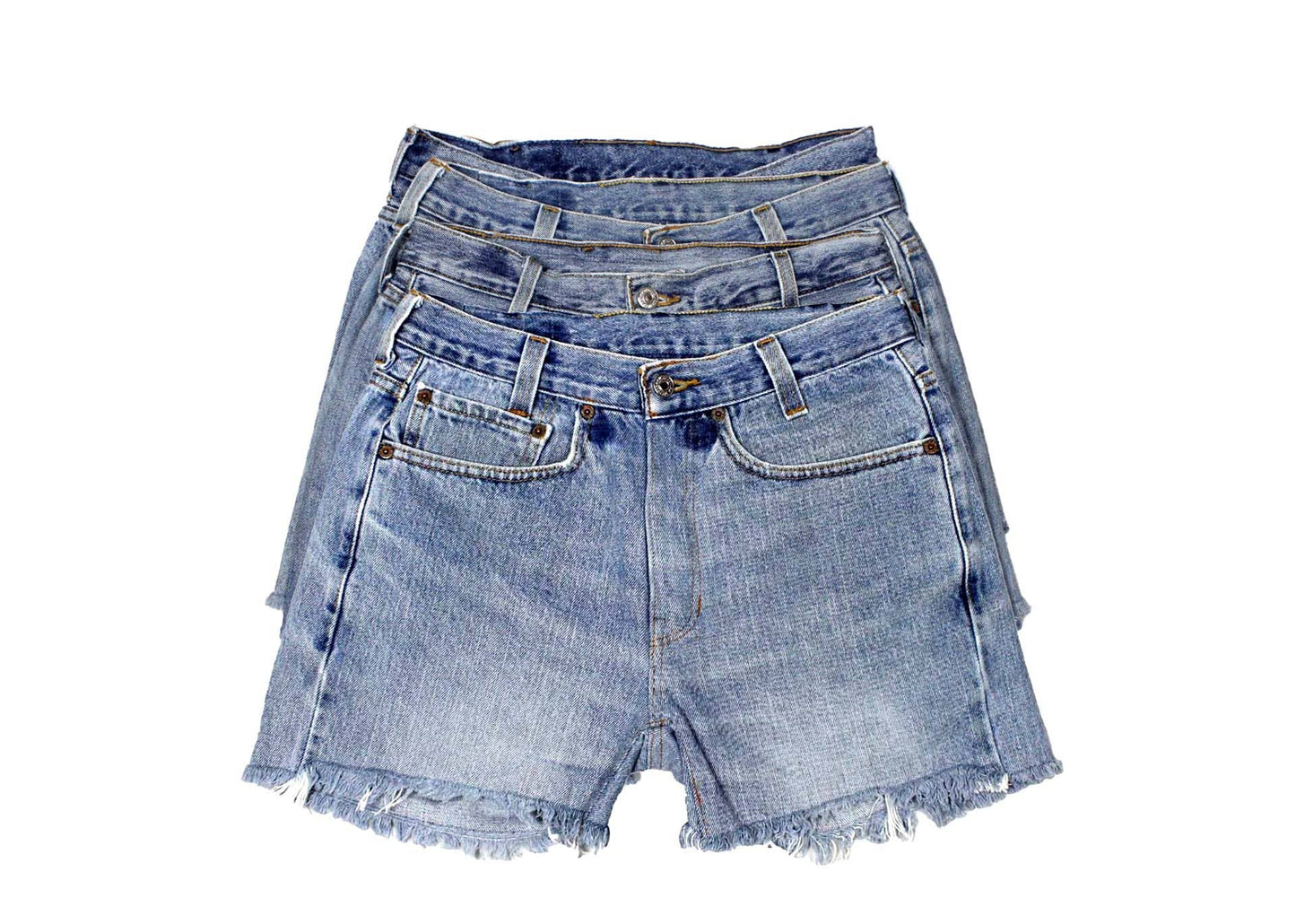 - Mid-Rise Upcycled Denim Straight-Cut Shorts