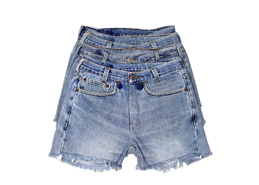 - Mid-Rise Upcycled Denim Straight-Cut Shorts