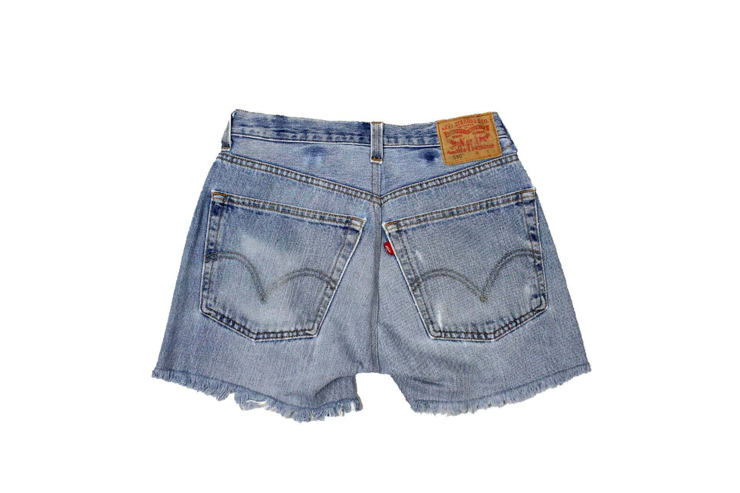 - Mid-Rise Upcycled Denim Straight-Cut Shorts