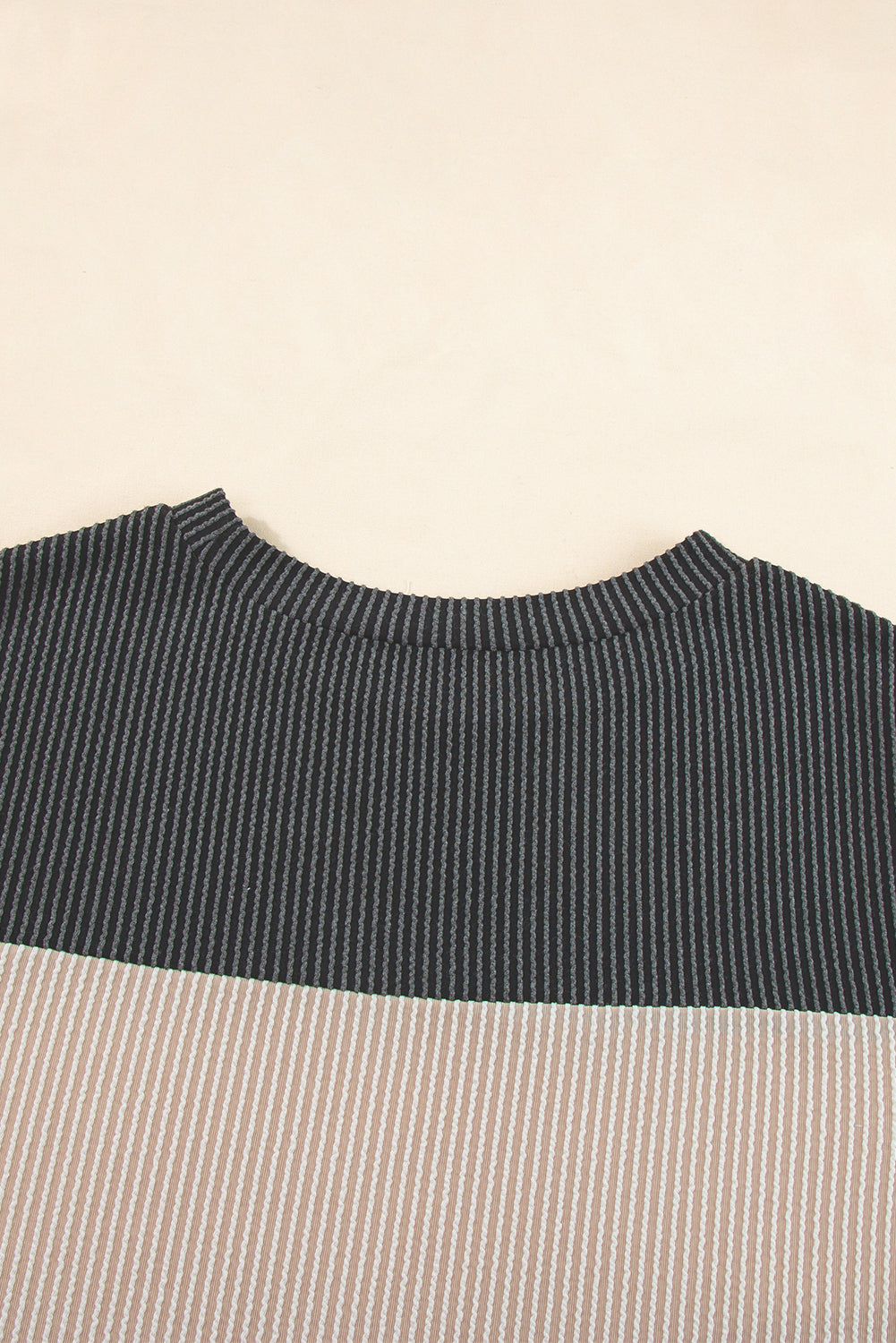 Black Rib Textured Colorblock Round Neck T Shirt